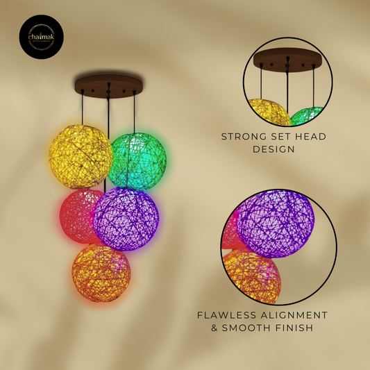Handmade Yarn Pendant Light Set | Colorful Hanging Decorative Lamp for Home Décor
