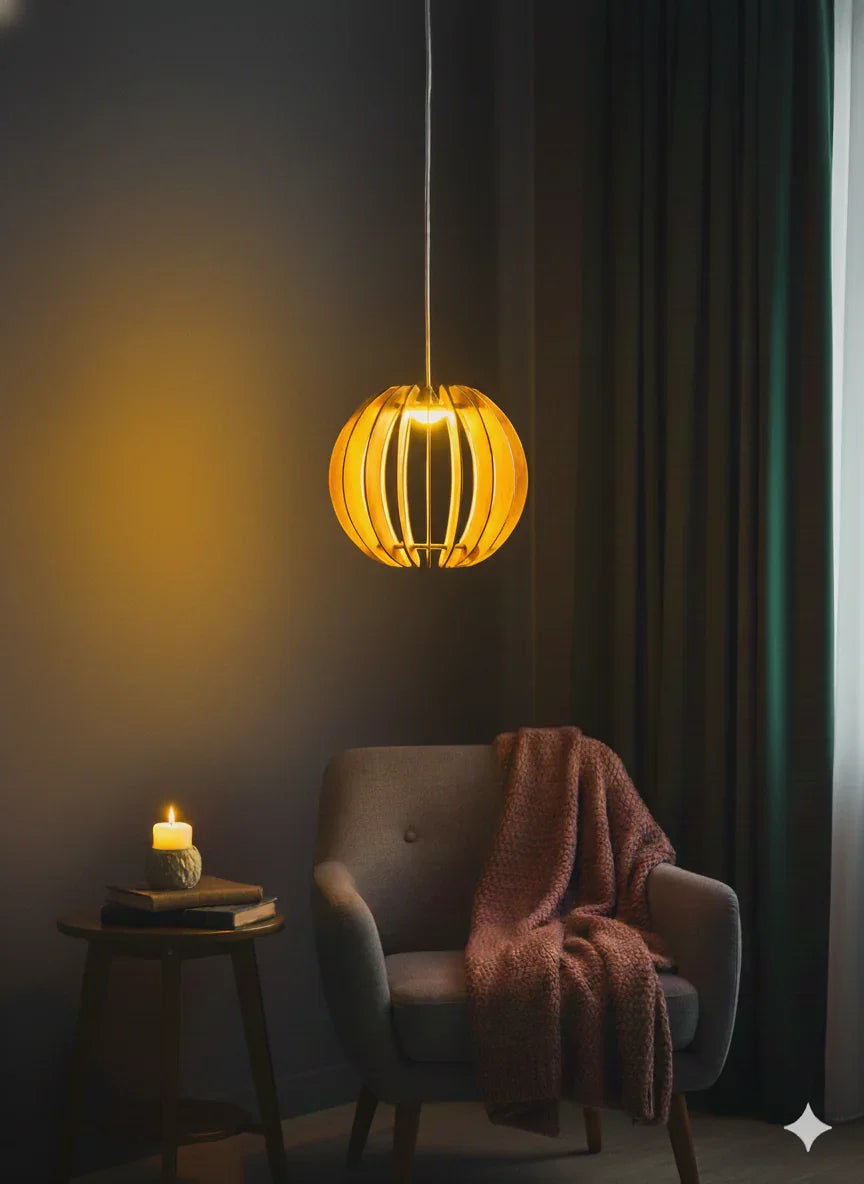 Modern Wooden Pendant Lamp Set – Warm Ambient Lighting My Store Yellow Single piece