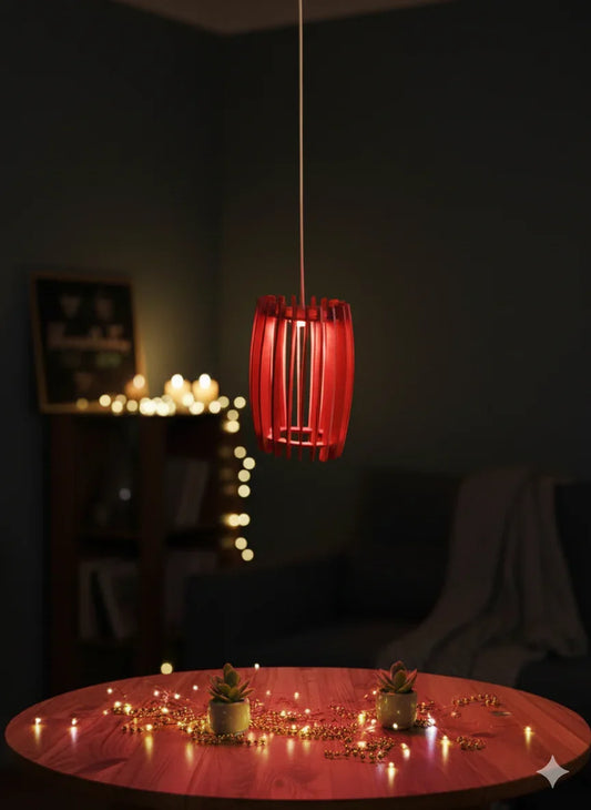 Wooden Dhol Pendant Lamp – Multicolor LED Hanging Light for Home Décor - Chamak