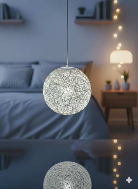 Hanging Woven Sphere Lamp – Warm Streetlight Style