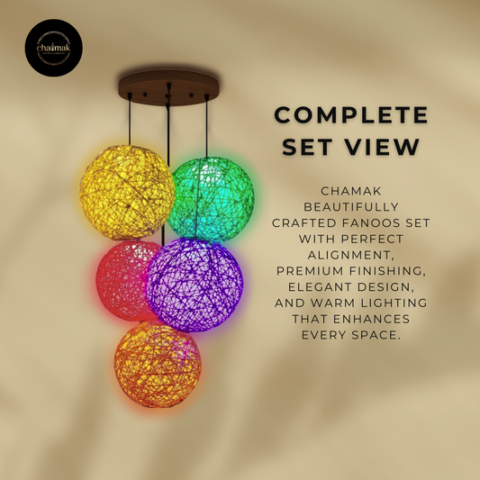 Handmade Yarn Pendant Light Set | Colorful Hanging Decorative Lamp for Home Décor