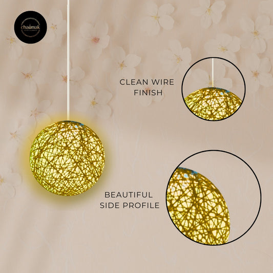 Hanging Woven Sphere Lamp – Warm Streetlight Style