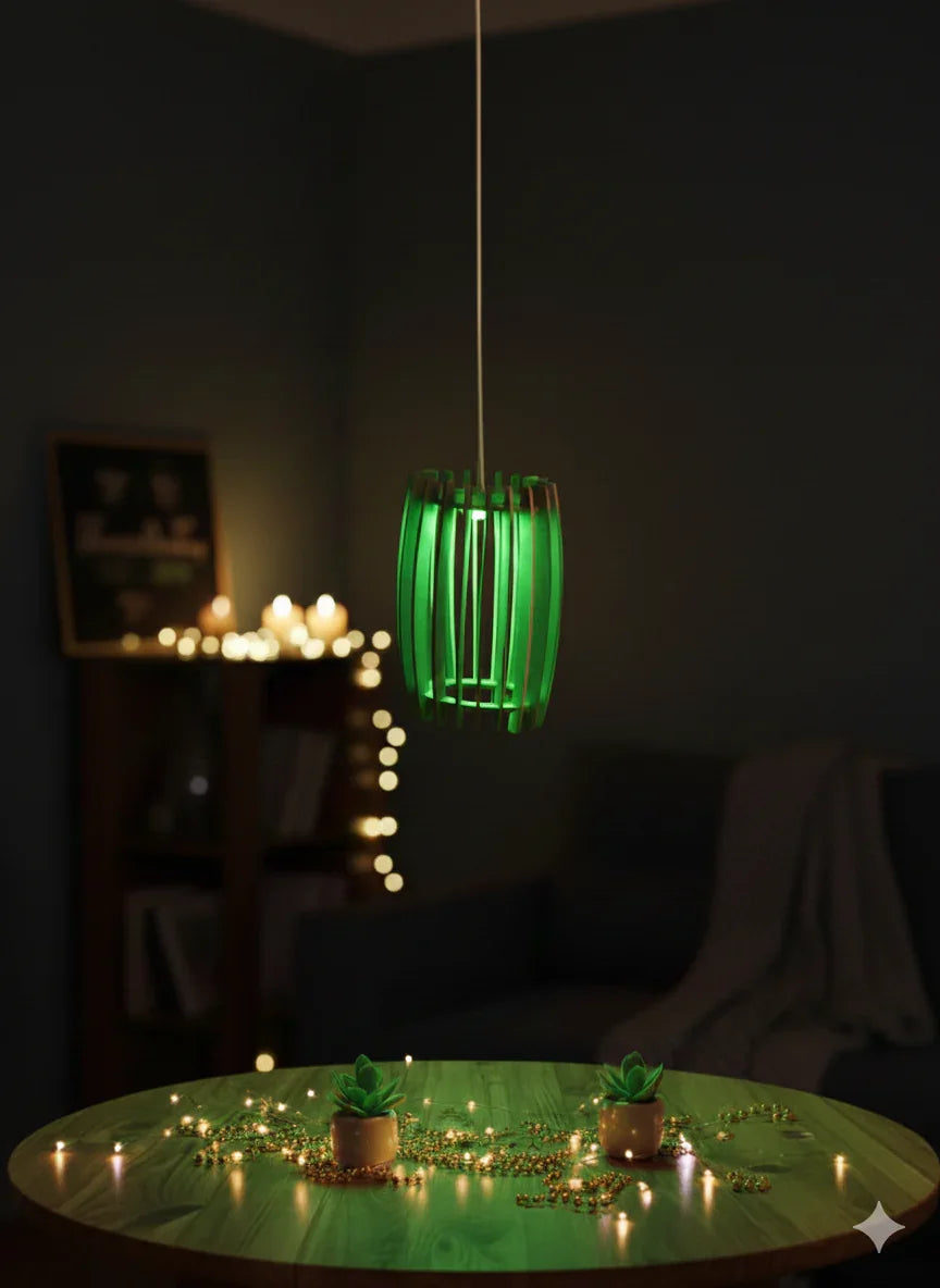 Wooden Dhol Pendant Lamp – Multicolor LED Hanging Light for Home Décor - Chamak