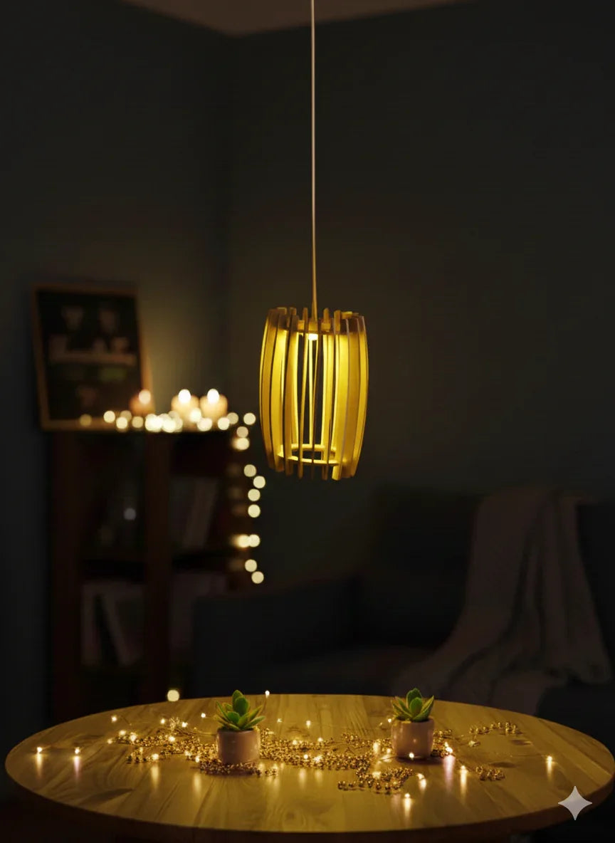 Wooden Dhol Pendant Lamp – Multicolor LED Hanging Light for Home Décor - Chamak