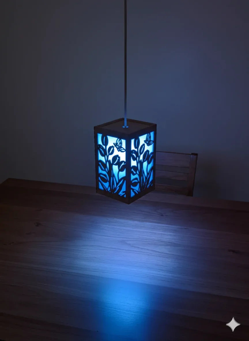 Wooden Leaf Pattern Pendant Light | LED Hanging Light Chamak Blue Single Piece 