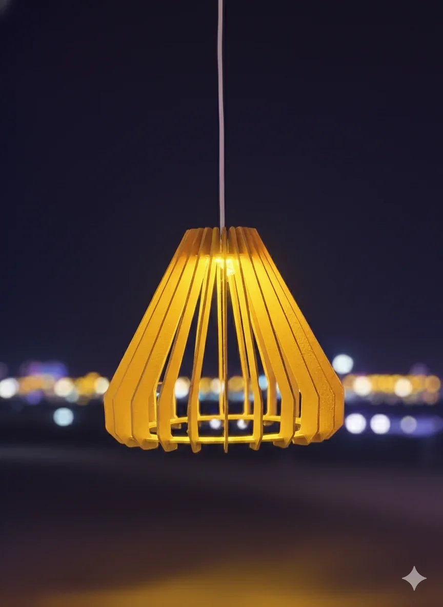 Modern Wooden Pendant Lamp – Warm Ambient Lighting for Home Décor - Chamak
