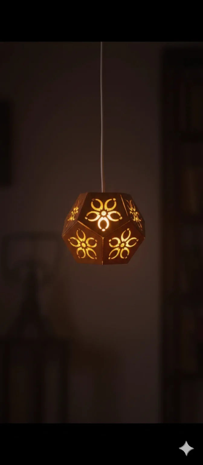 Rustic Wooden Hanging Lantern – Handmade Decor Chamak Yellow Single Piece 