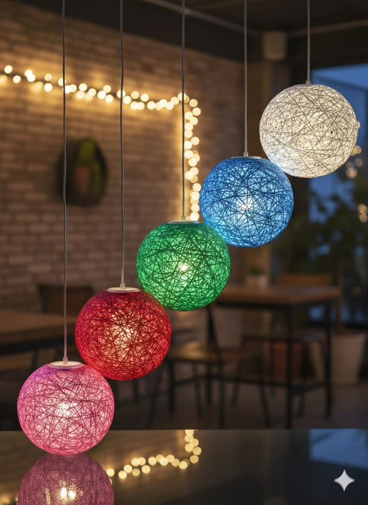 Hanging Woven Sphere Lamp – Warm Streetlight Style