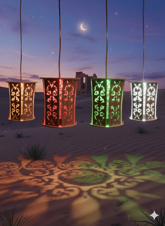 Wooden Decorative Lantern – Multi-Color LED Shadow Lamp for Home & Events