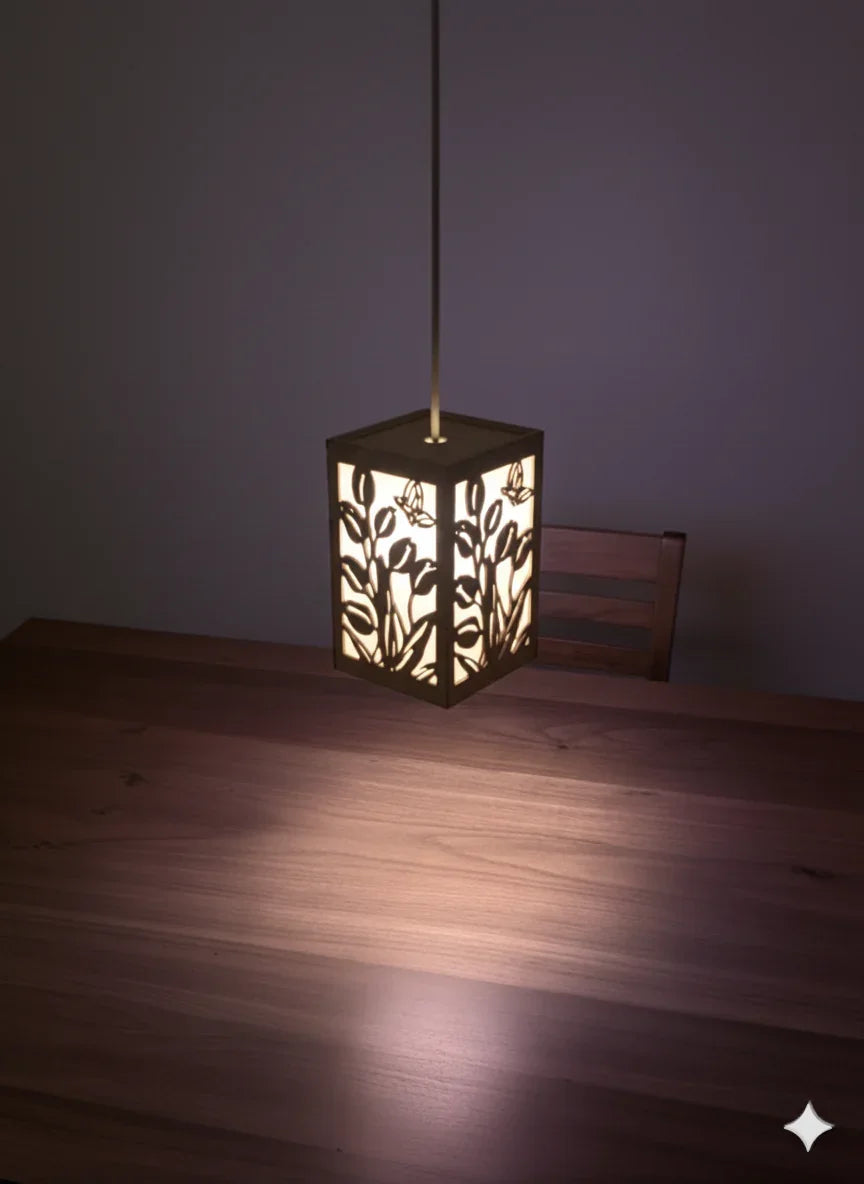 Wooden Leaf Pattern Pendant Light | LED Hanging Light Chamak White Single Piece 