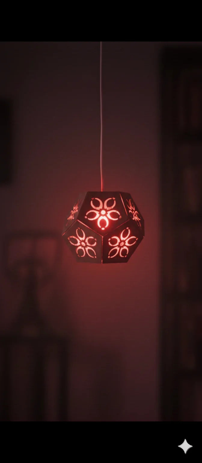 Rustic Wooden Hanging Lantern – Handmade Decor Chamak Red Single Piece 