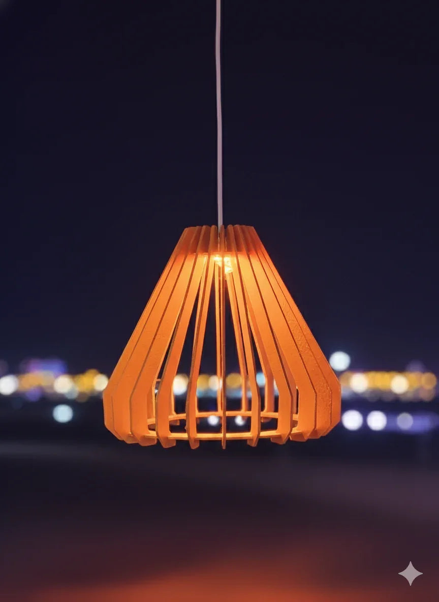 Modern Wooden Pendant Lamp – Warm Ambient Lighting for Home Décor - Chamak
