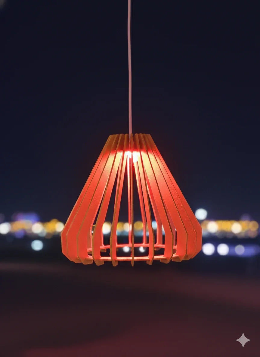Modern Wooden Pendant Lamp – Warm Ambient Lighting for Home Décor - Chamak