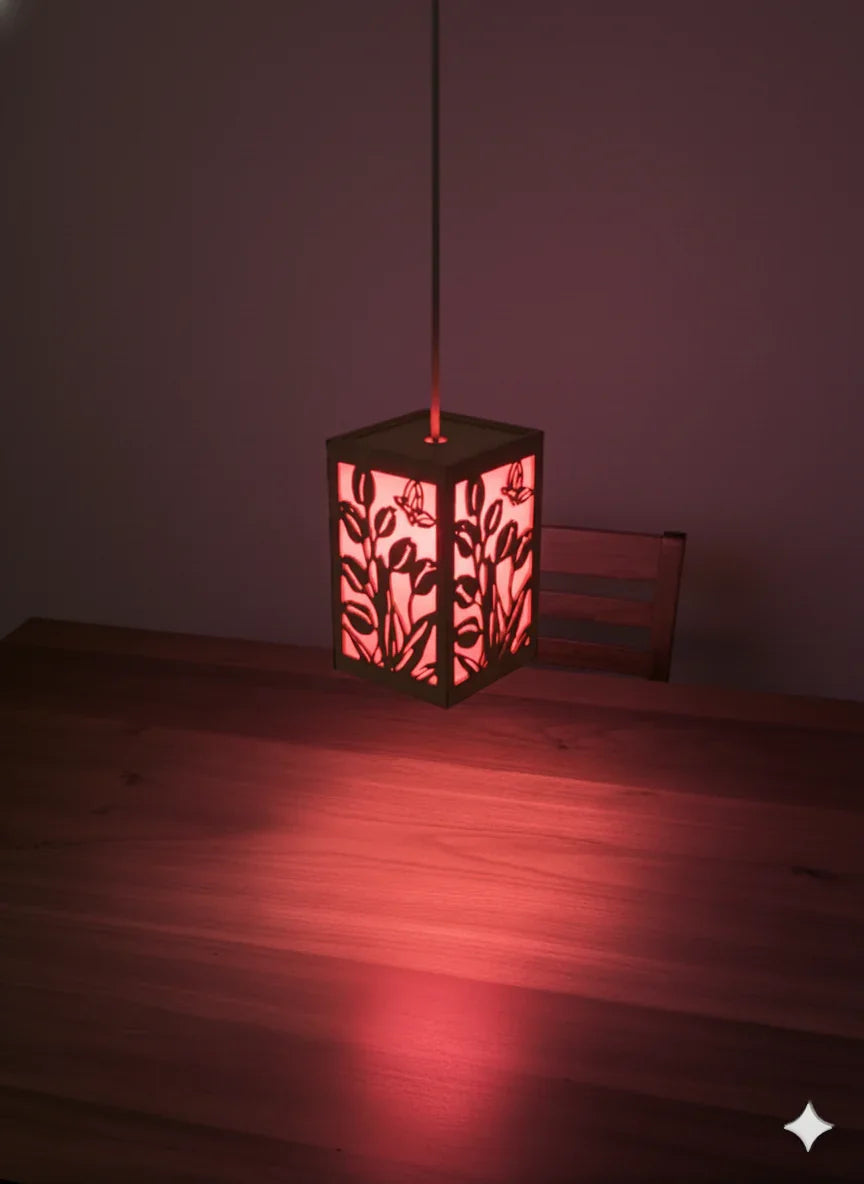 Wooden Leaf Pattern Pendant Light | LED Hanging Light Chamak Red Single Piece 