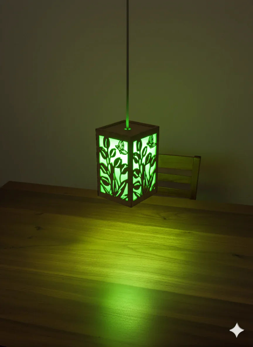 Wooden Leaf Pattern Pendant Light | LED Hanging Light Chamak Green Single Piece 